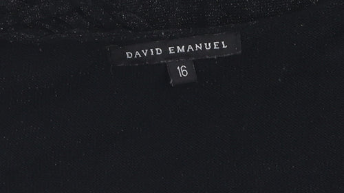 David Emanuel Women's Black Shrug, Size 16, V-Neck Elegance
