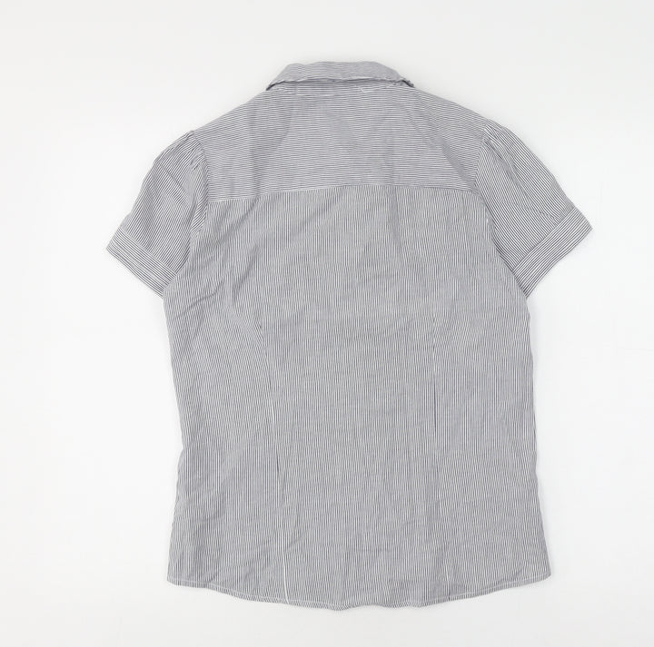 Topshop Women's Grey Striped Button-Up Shirt UK 10