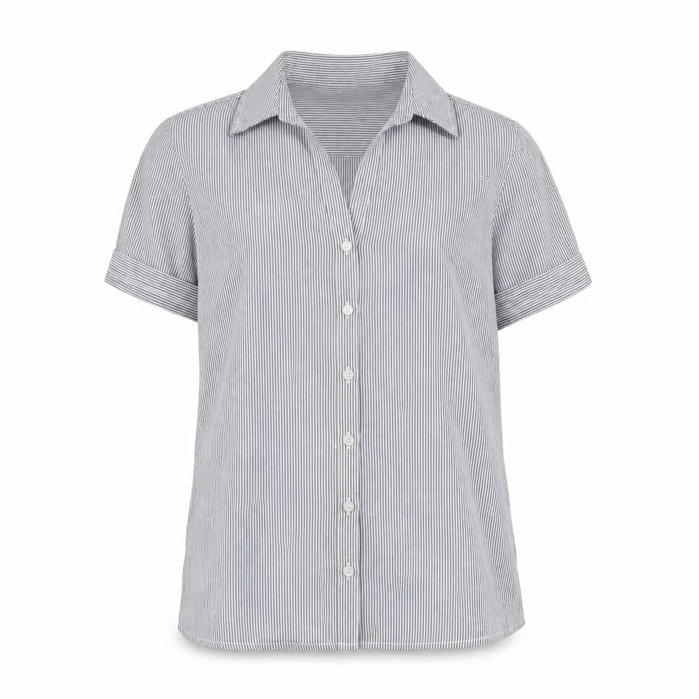 Front view of Topshop Women's Grey Striped Button-Up Shirt UK 10
