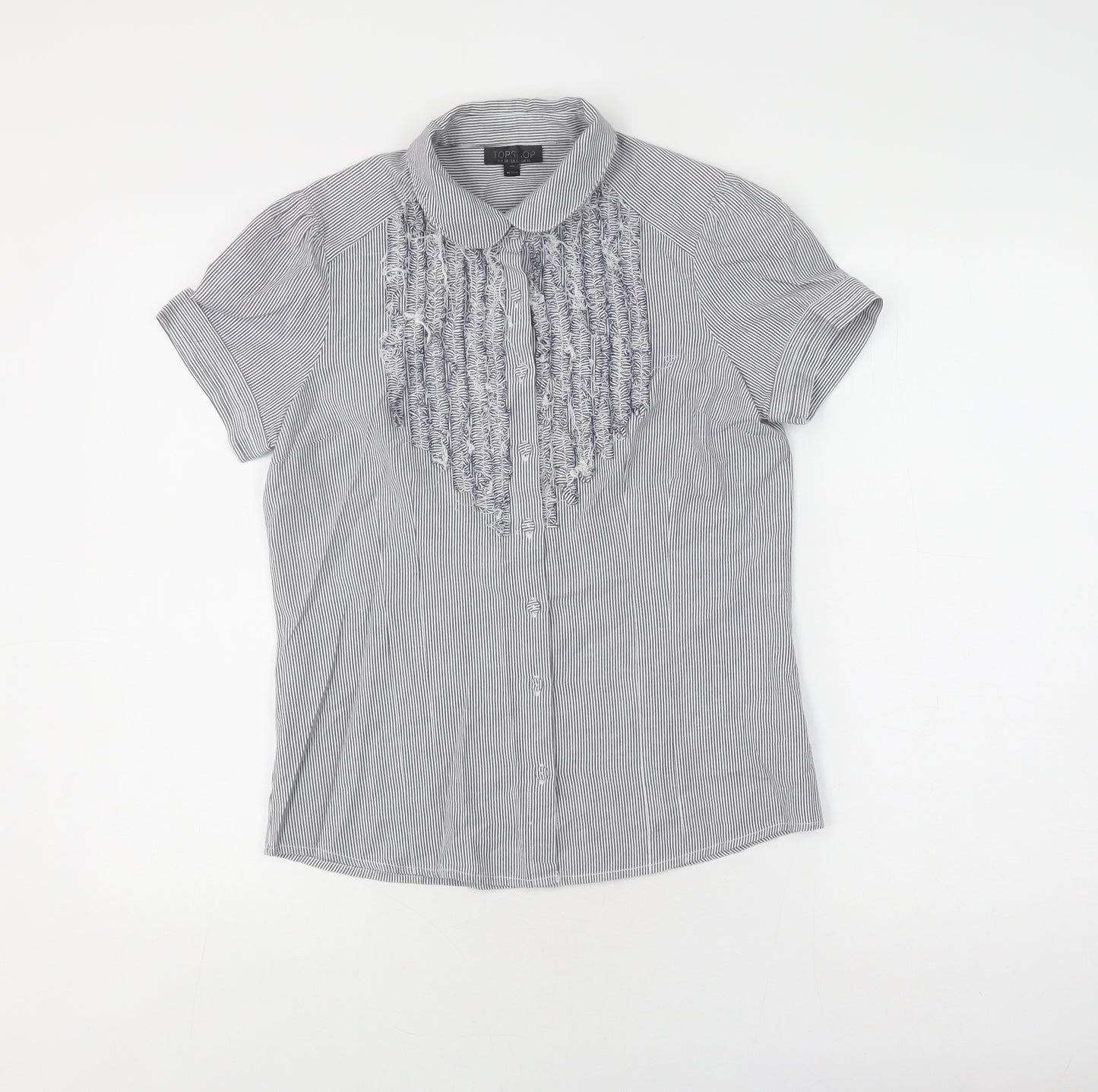 Topshop Women's Grey Striped Button-Up Shirt UK 10