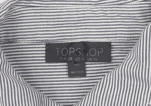Topshop Women's Grey Striped Button-Up Shirt UK 10
