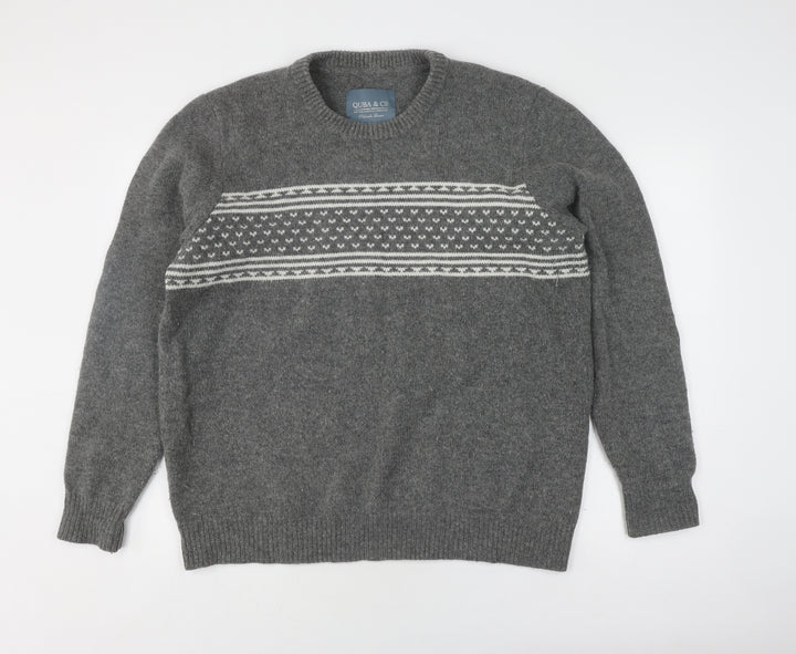 Quba & Co Grey Wool Fair Isle Pullover Jumper XL