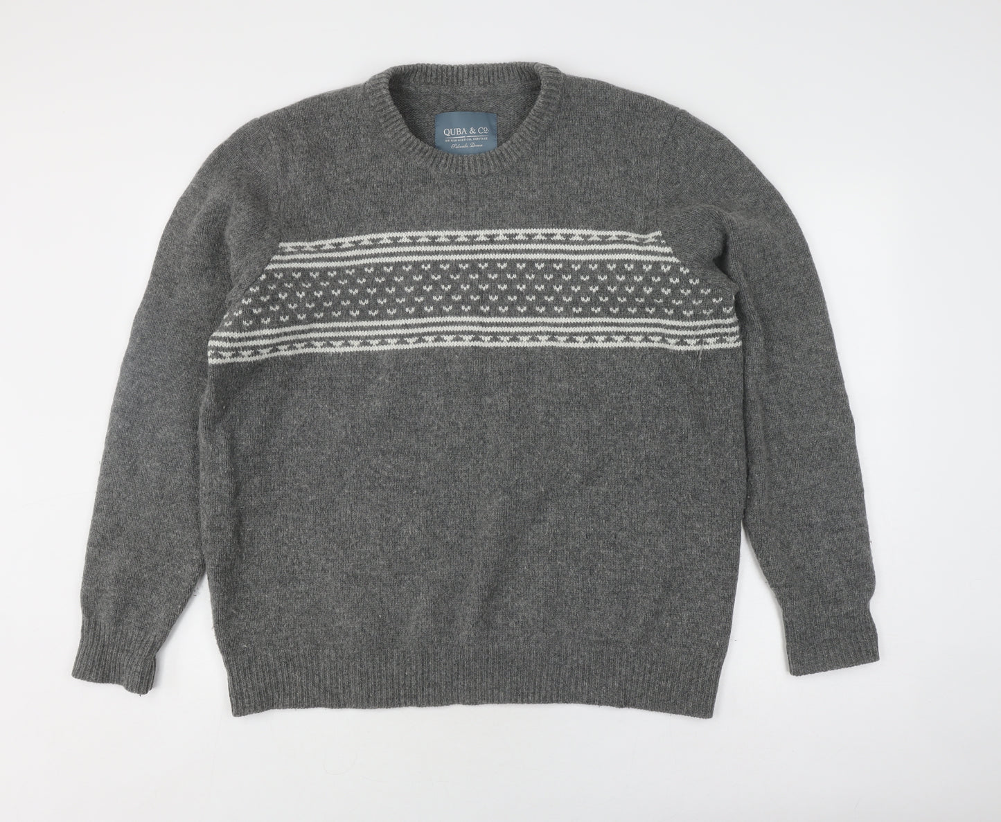Quba & Co Grey Wool Fair Isle Pullover Jumper XL