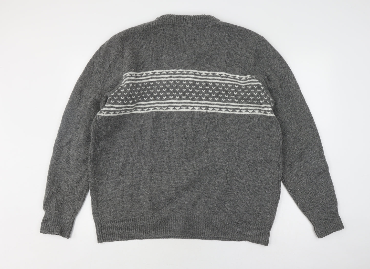 Quba & Co Grey Wool Fair Isle Pullover Jumper XL