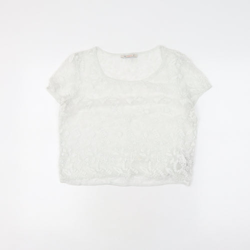 Bershka Women’s White Cropped Lace Blouse, Size L