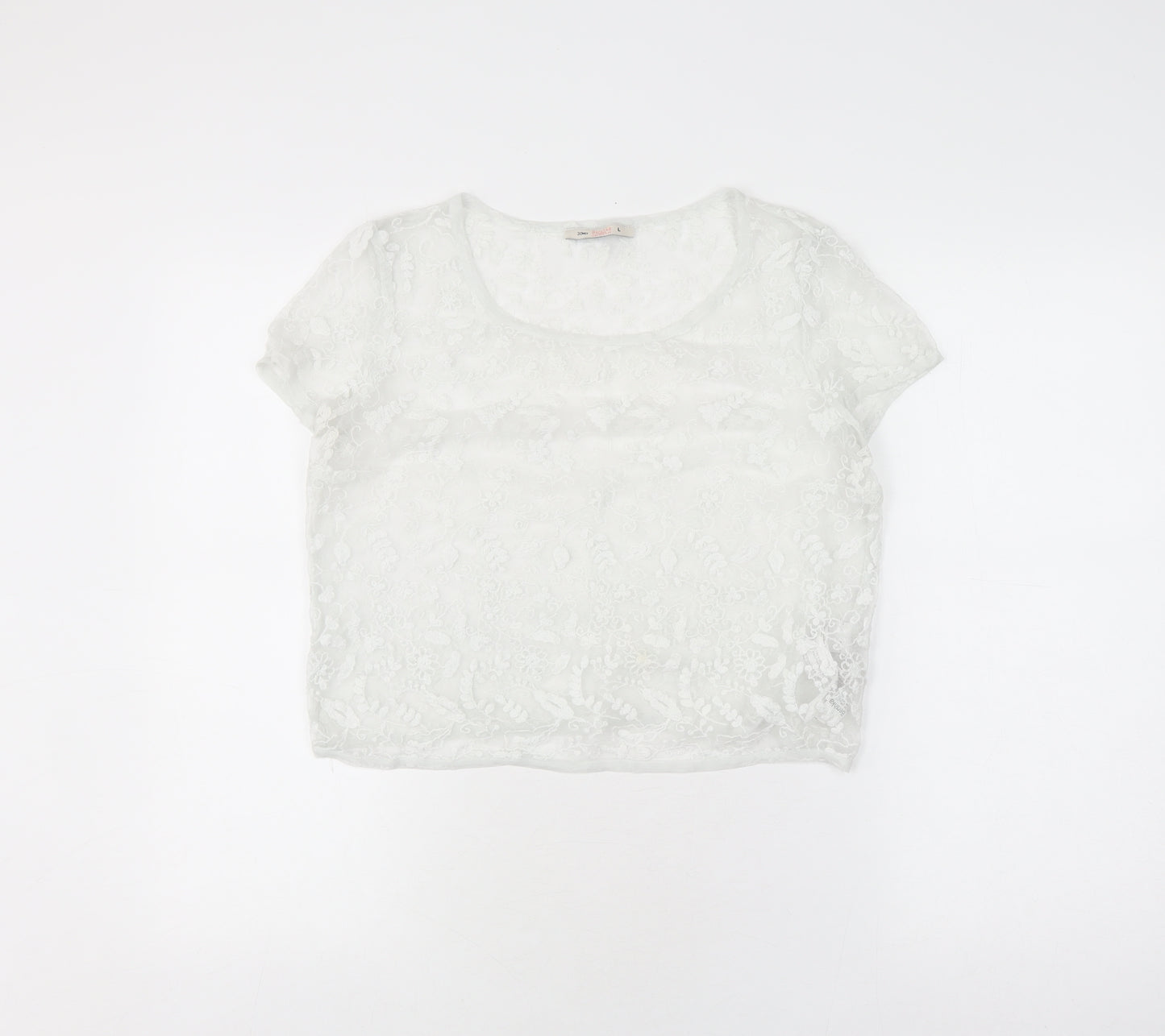 Bershka Women’s White Cropped Lace Blouse, Size L