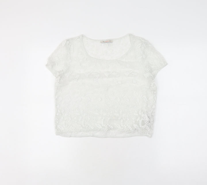 Bershka Women’s White Cropped Lace Blouse, Size L