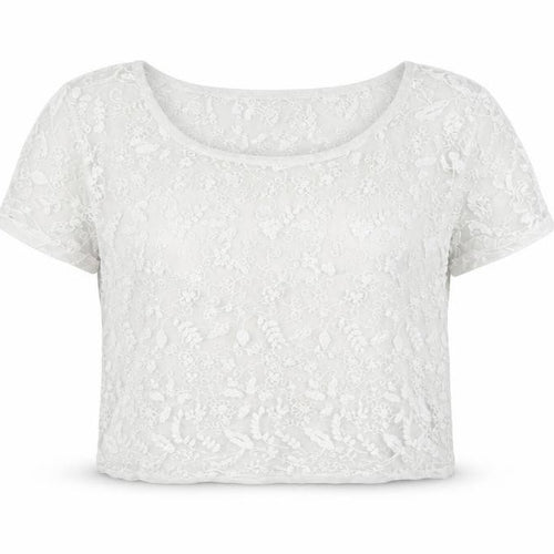 Bershka Women’s White Cropped Lace Blouse, Size L