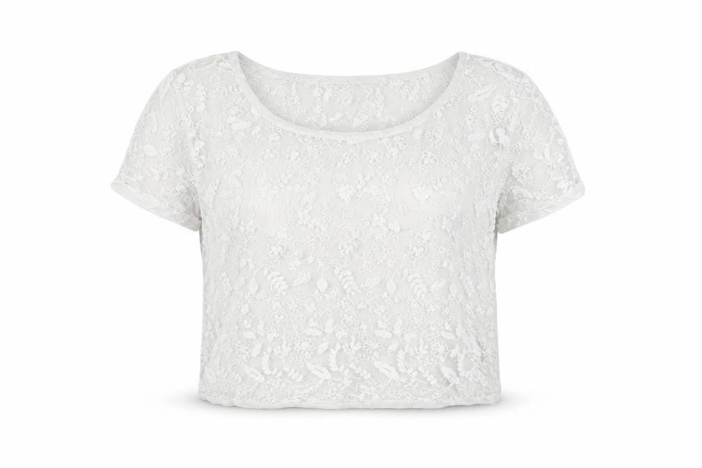 Bershka Women’s White Cropped Lace Blouse, Size L