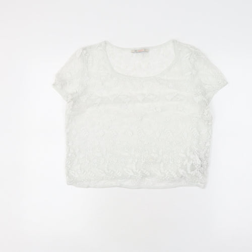 Bershka Women’s White Cropped Lace Blouse, Size L