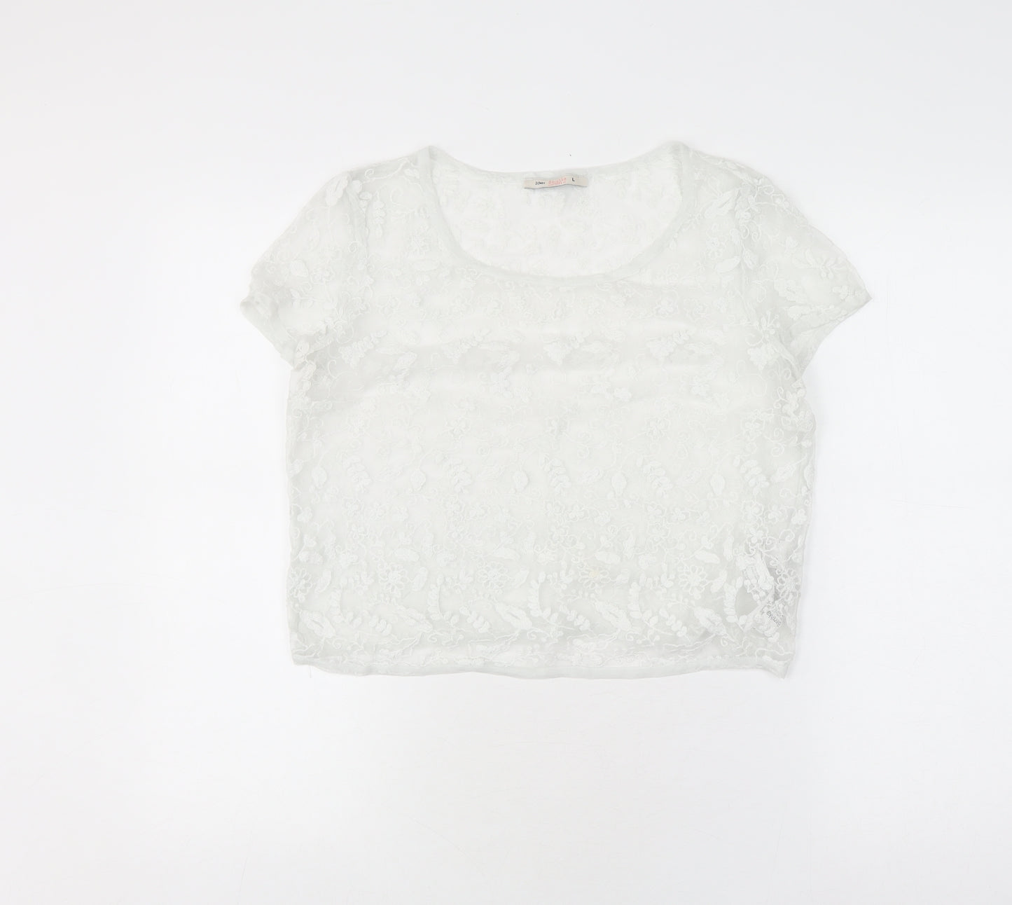 Bershka Women’s White Cropped Lace Blouse, Size L