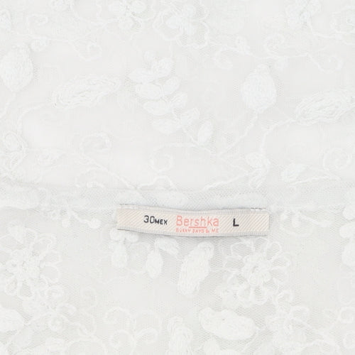 Bershka Women’s White Cropped Lace Blouse, Size L