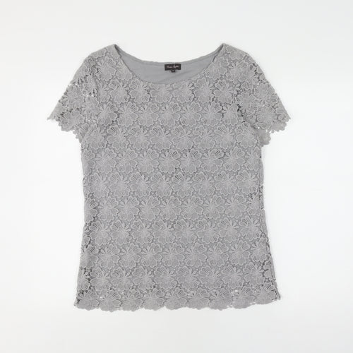 Phase Eight Grey Lace Blouse, Short Sleeve, Women's
