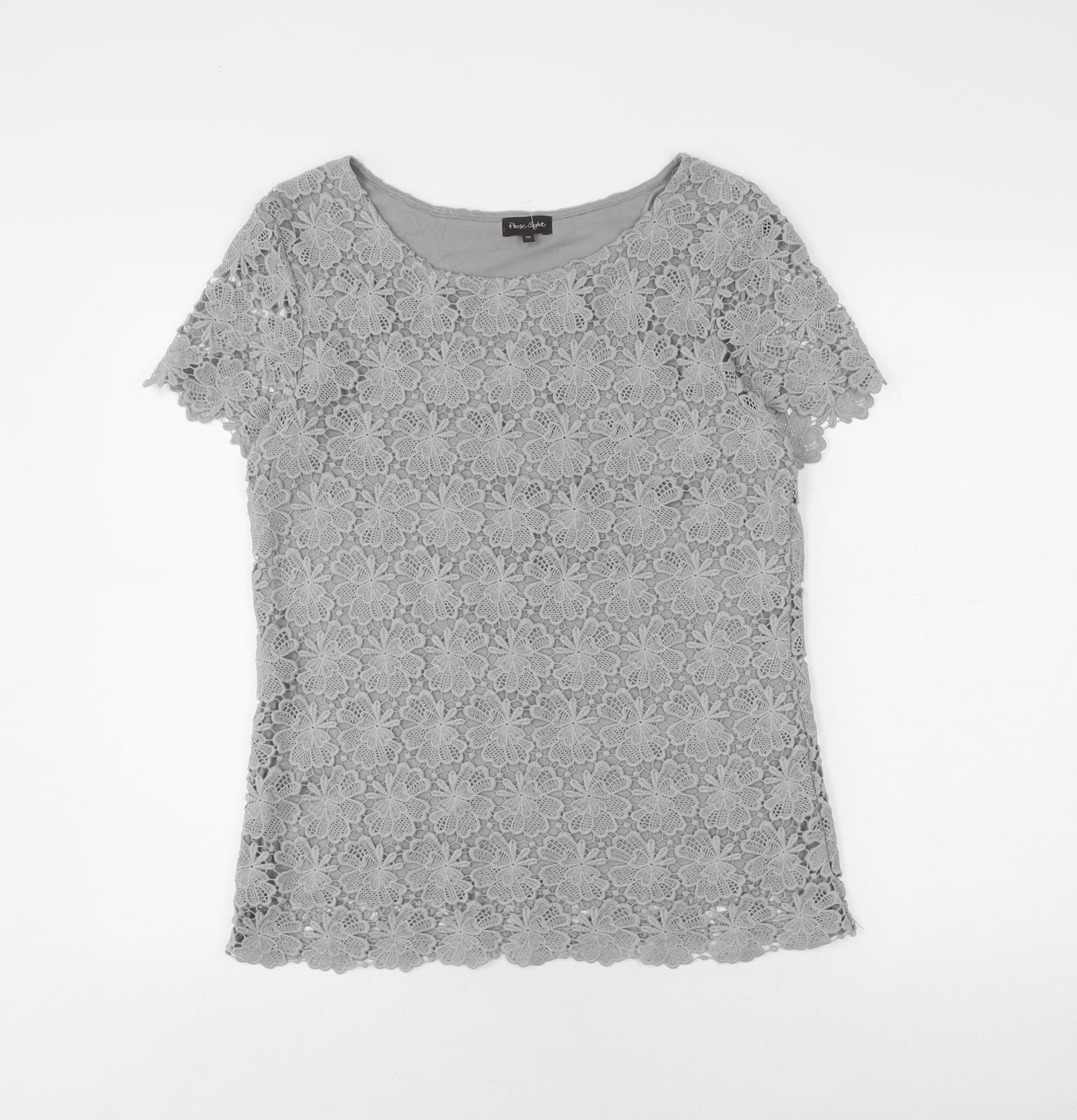 Phase Eight Grey Lace Blouse, Short Sleeve, Women's