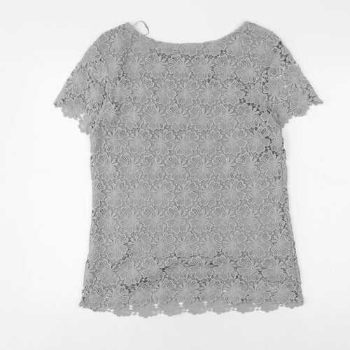 Phase Eight Grey Lace Blouse, Short Sleeve, Women's