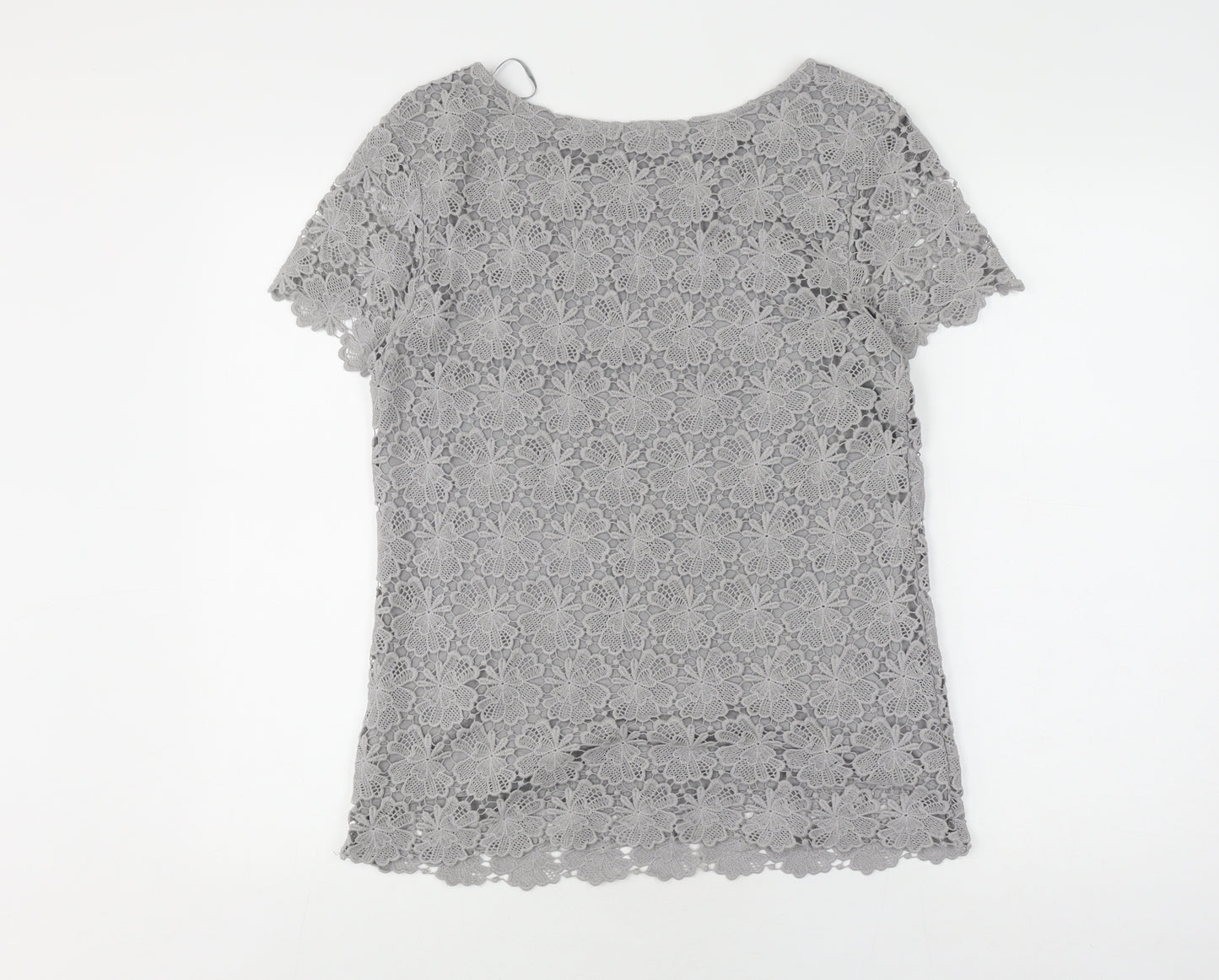 Phase Eight Grey Lace Blouse, Short Sleeve, Women's