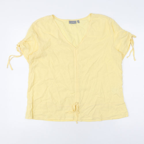 b.young Women's Yellow V-Neck Tie Sleeve Top Size 10