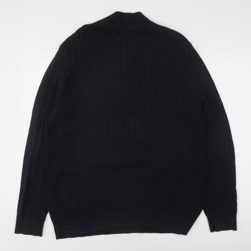 Racing Green Men's Black Full Zip Cable-Knit Jumper L