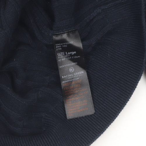 Racing Green Men's Black Full Zip Cable-Knit Jumper L