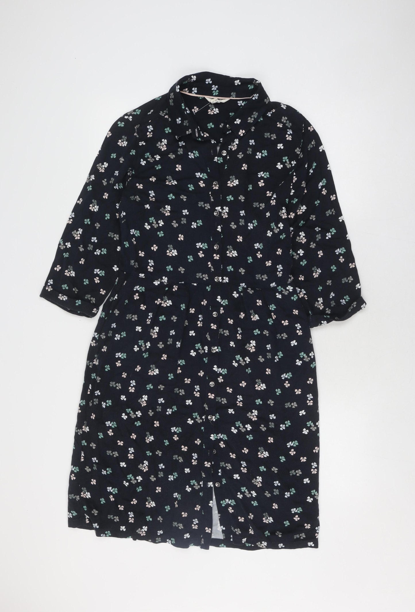 White Stuff Black Floral Shirt Dress Size 10