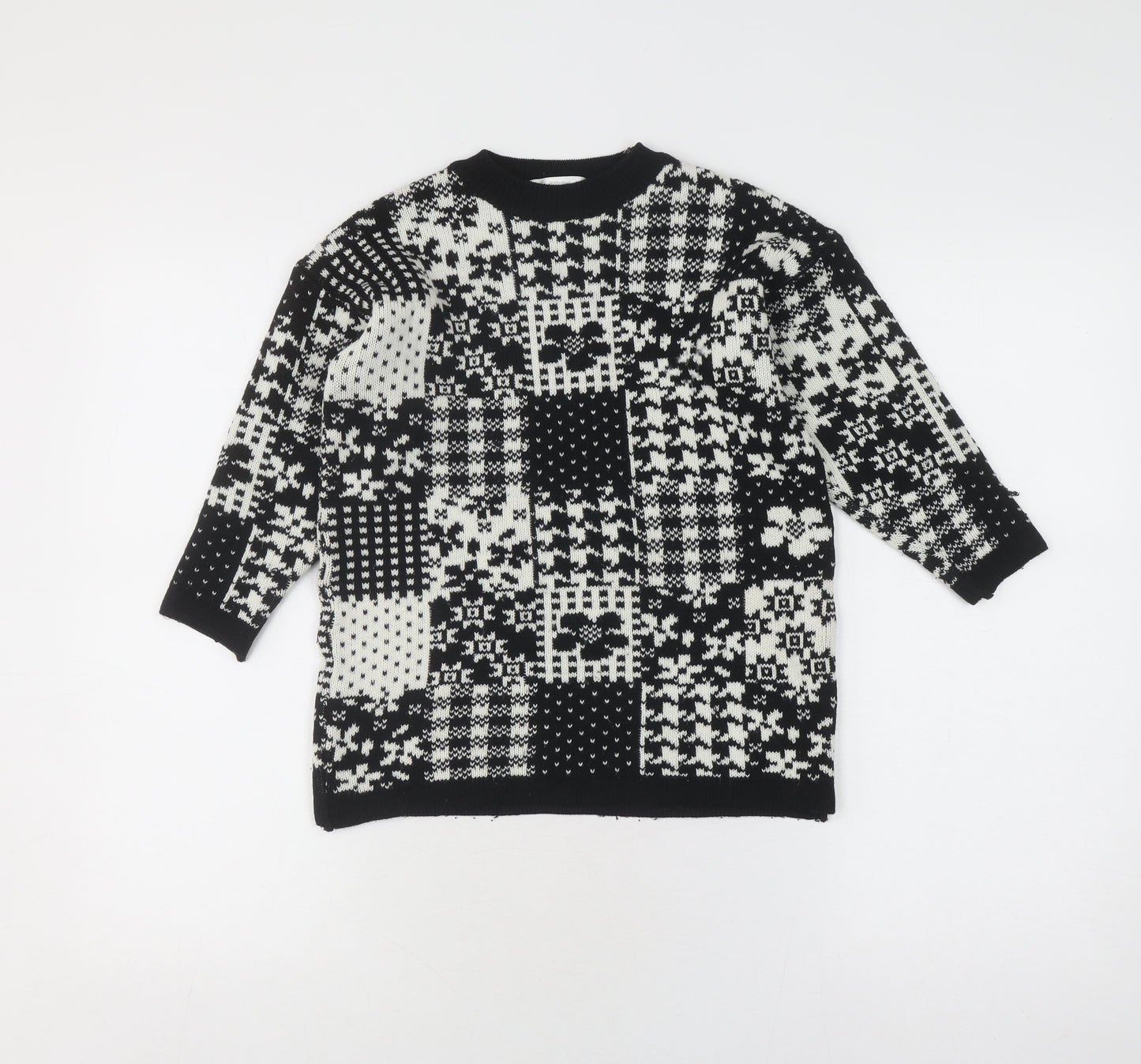 Marks and Spencer Black Cotton Blend Patchwork Jumper, Girls 7-8
