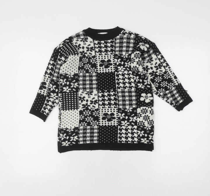 Marks and Spencer Black Cotton Blend Patchwork Jumper, Girls 7-8