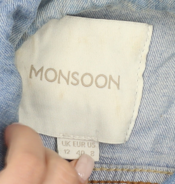 Monsoon Women's Blue Denim Cropped Jacket Size 12