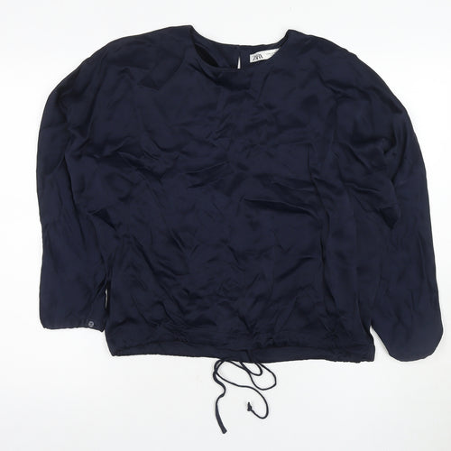 Zara Women's Blue Blouse Size M with Balloon Sleeves