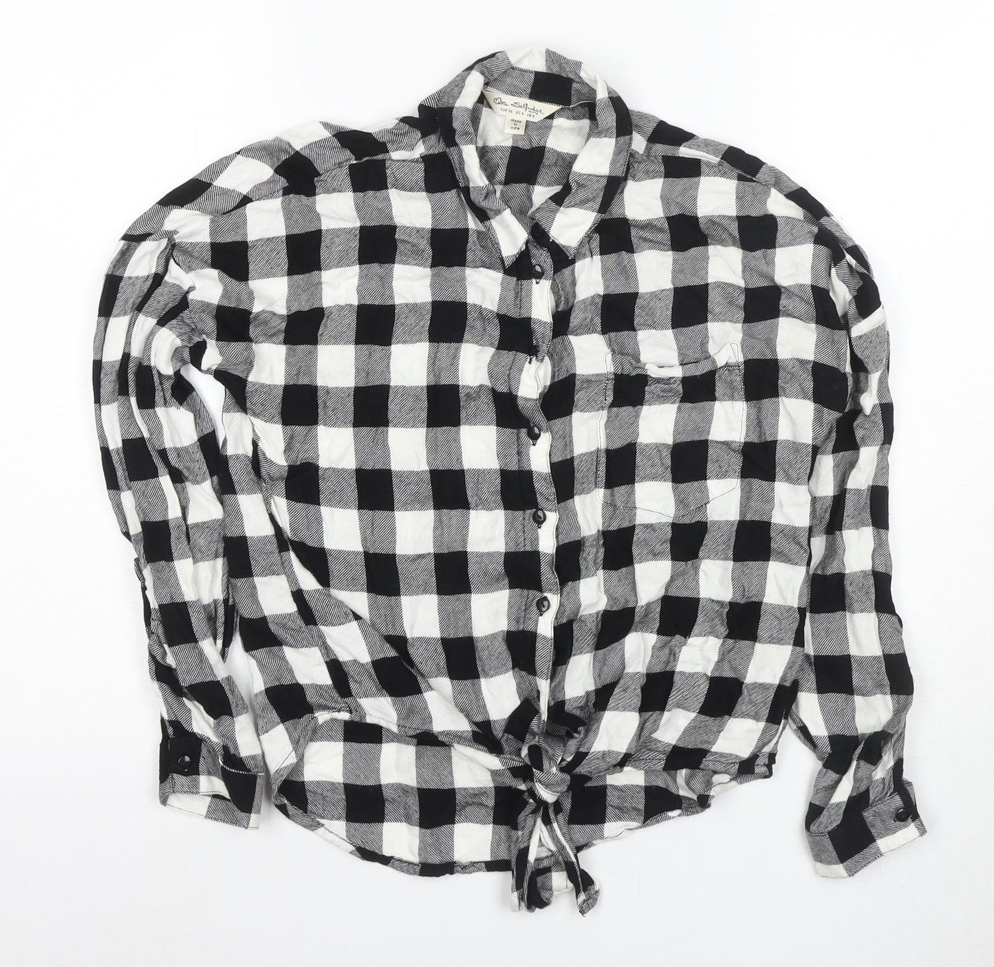 Miss Selfridge Women's Black Check Button-Up Shirt Size 8