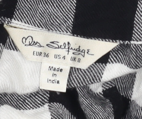 Miss Selfridge Women's Black Check Button-Up Shirt Size 8