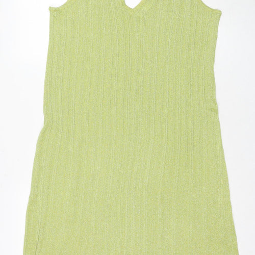 Zara Women's Green Slip Dress L - Casual Metallic Shine