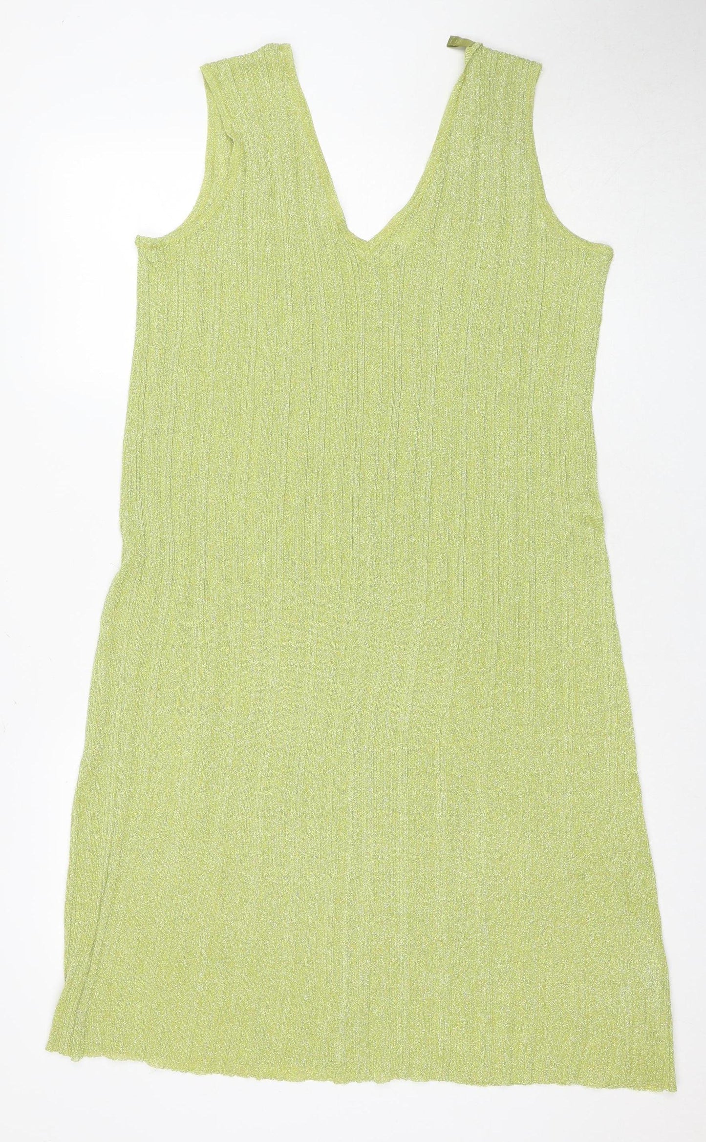 Zara Women's Green Slip Dress L - Casual Metallic Shine