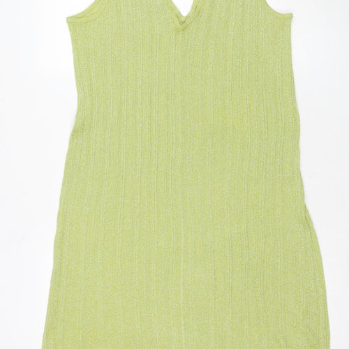 Zara Women's Green Slip Dress L - Casual Metallic Shine