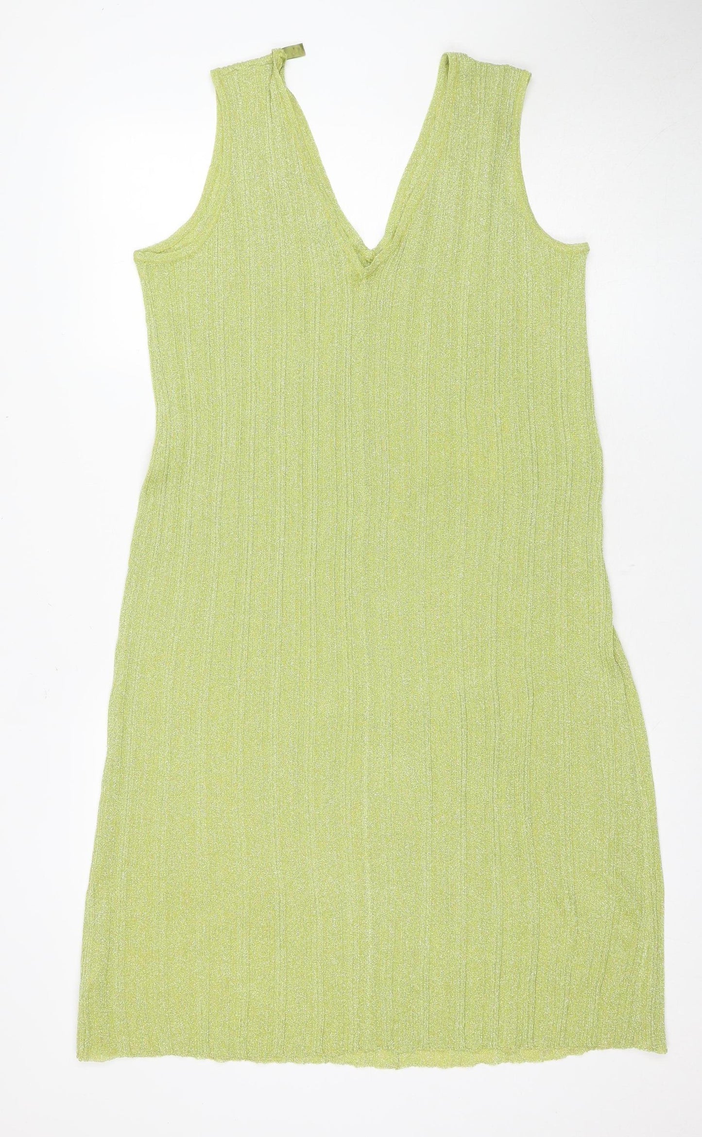 Zara Women's Green Slip Dress L - Casual Metallic Shine