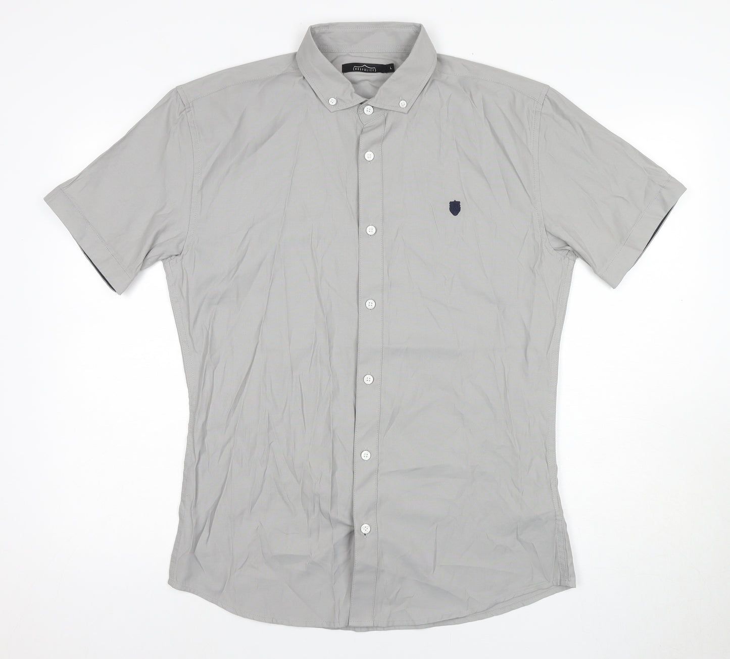 883 Police Men's Grey Short Sleeve Button-Up Shirt L