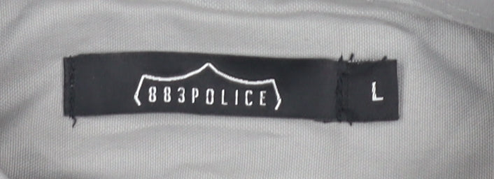 883 Police Men's Grey Short Sleeve Button-Up Shirt L