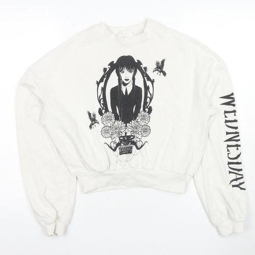 H&M Girls White Wednesday Sweatshirt 14 Years Regular Fit