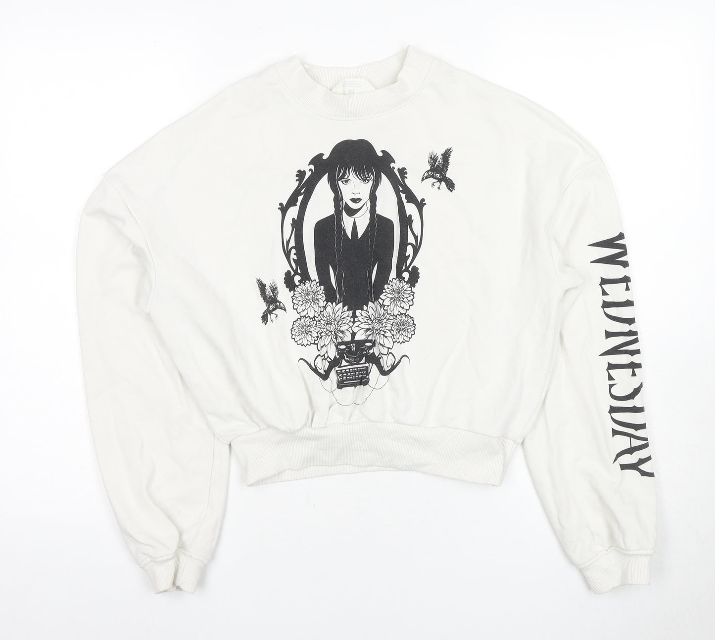 H&M Girls White Wednesday Sweatshirt 14 Years Regular Fit
