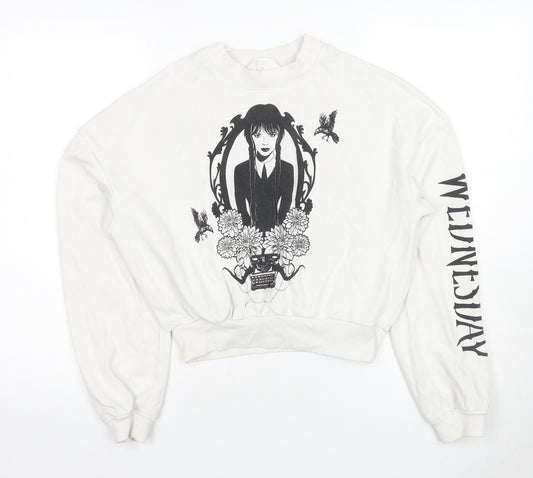 H&M Girls White Wednesday Sweatshirt 14 Years Regular Fit