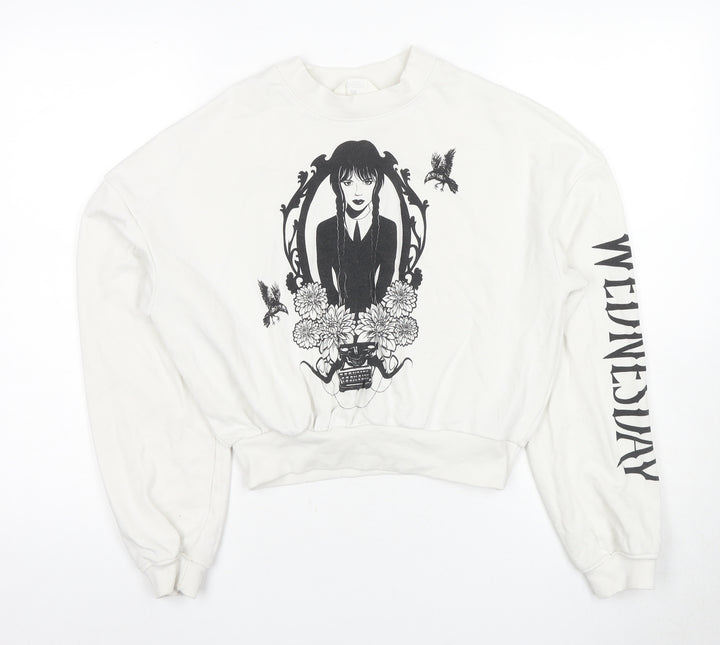 H&M Girls White Wednesday Sweatshirt 14 Years Regular Fit