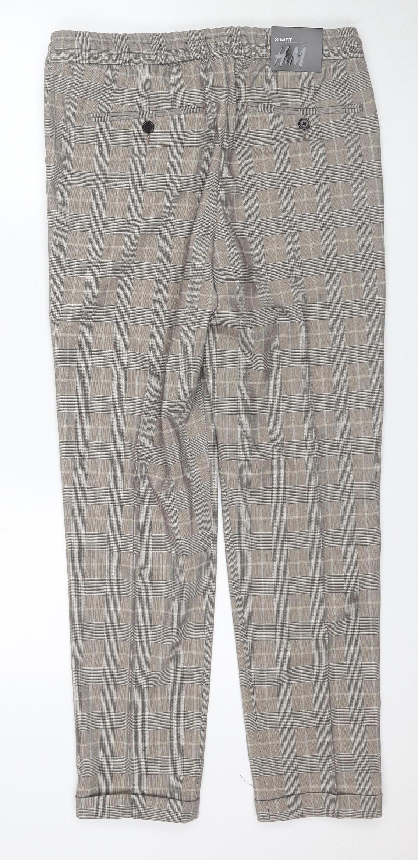 H&M Men's Multicoloured Check Slim Joggers M