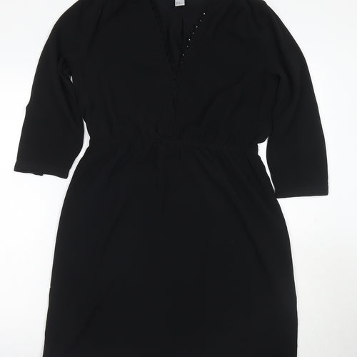 H&M Women’s Black Shift Dress, Size 14, 3/4 Sleeve, Casual