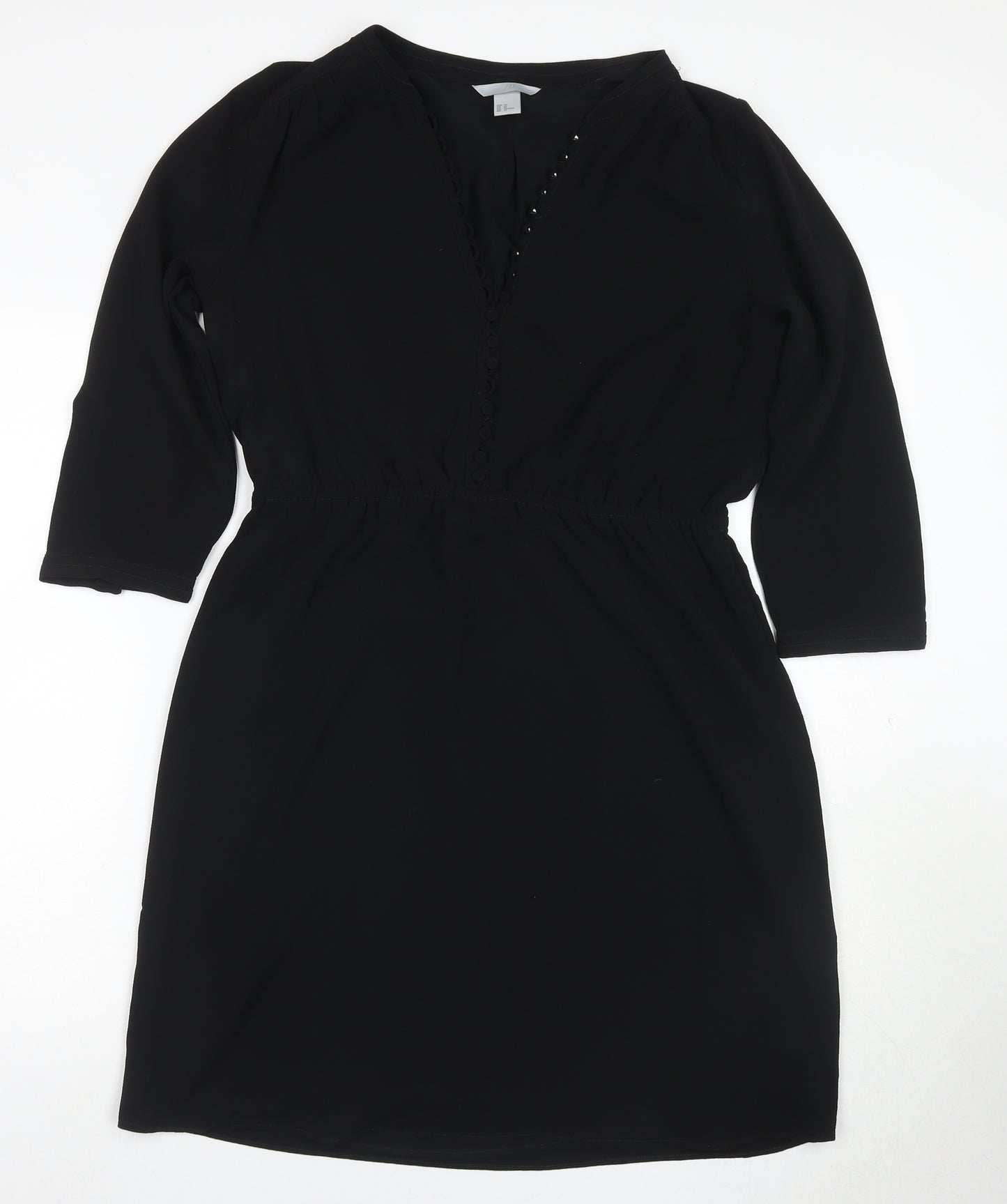 H&M Women’s Black Shift Dress, Size 14, 3/4 Sleeve, Casual