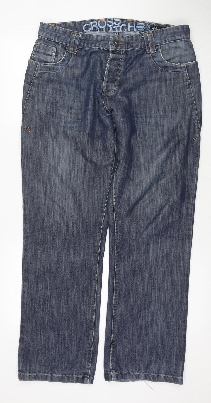 Crosshatch Blue Distressed Denim Jeans 36W 32L Unisex