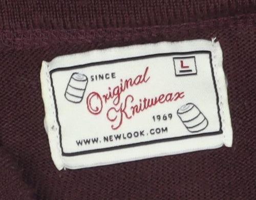 New Look Men's Brown Henley Jumper L, High Neck, Button Accent
