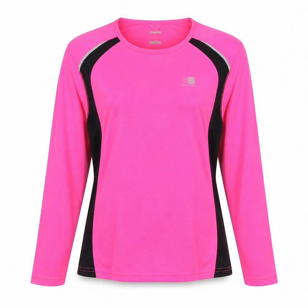 Front view of Karrimor Women's Pink/Black Run Top Long Sleeve, size 14