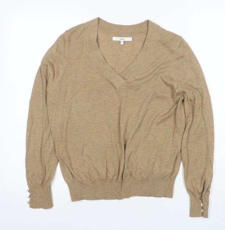 Next Women's Beige V-Neck Pullover Jumper Size 12