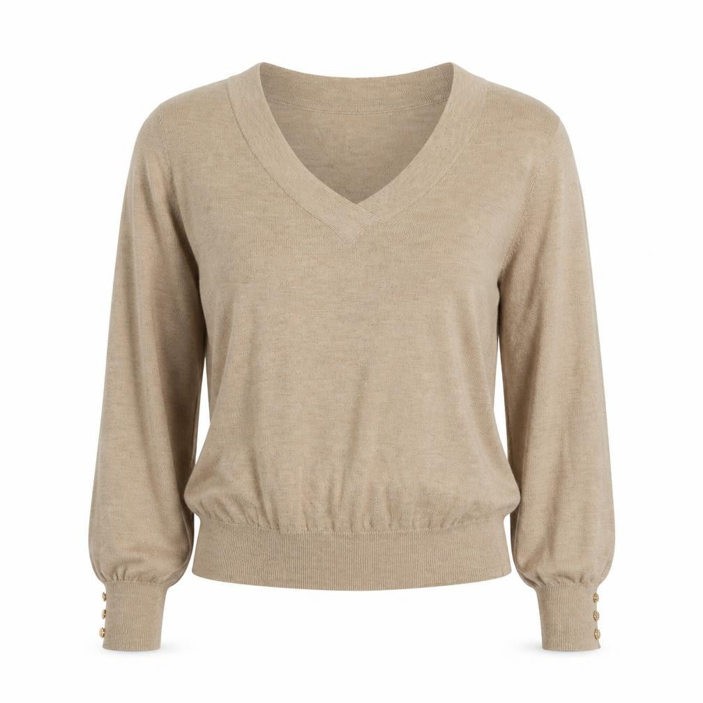 Front view of Next Women's Beige V-Neck jumper, size 12