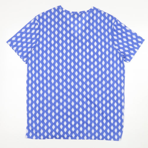 M&S Women's Blue Geometric V-Neck T-Shirt Size 14