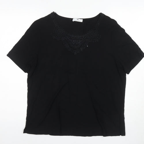 Peter Hahn Women's Black Crochet Accent Top - Size 20